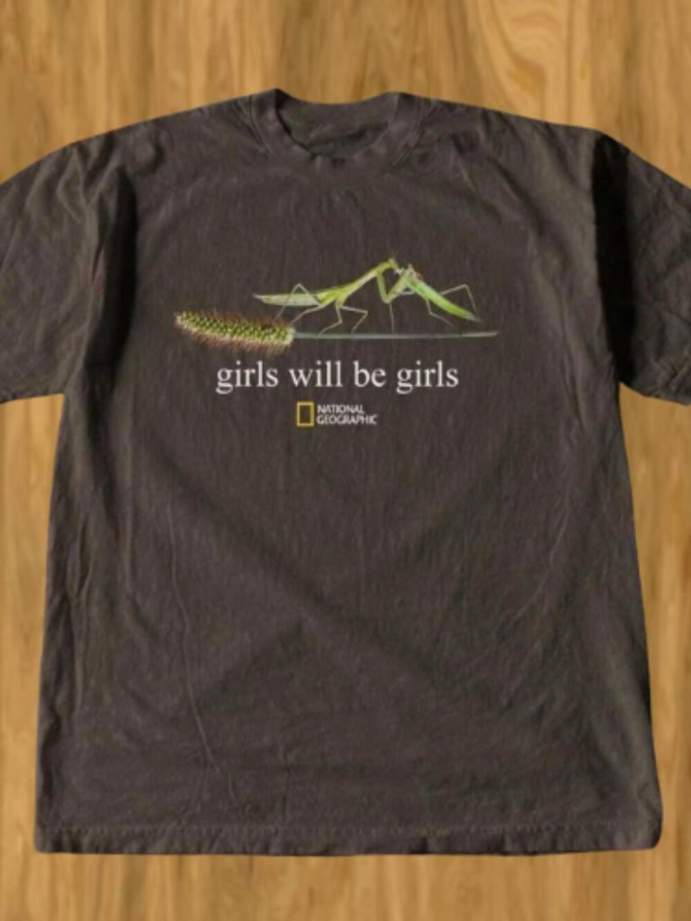 Gildan Black T‑Shirt with Green Praying Mantis Graphic - "girls will be girls"